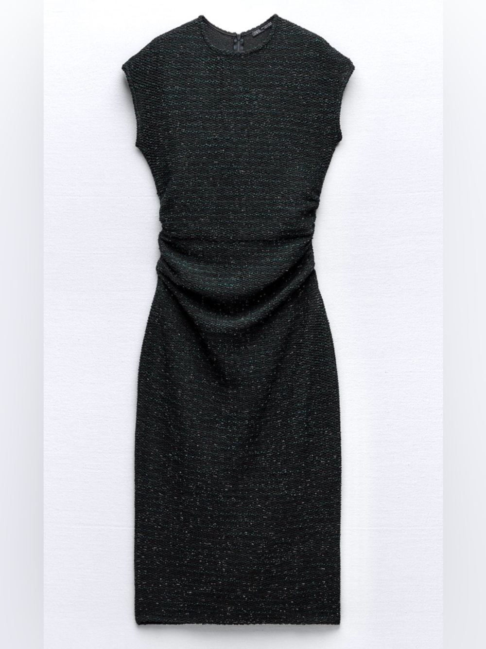 ZARA NWT Metallic Thread Midi Dress Size Small Black Knit Gold Blue Flecks NEW - Picture 3 of 16